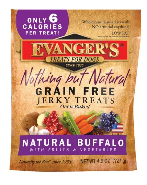 4.5 oz. Evanger's Nothing But Natural Buffalo Jerky Treats For Dogs - Health/First Aid